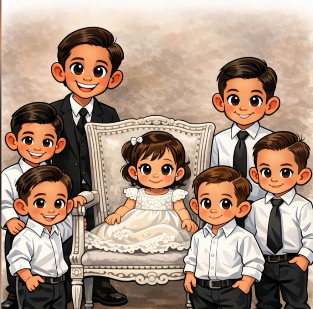 Illustration of the seven siblings in the Bin Buddies family